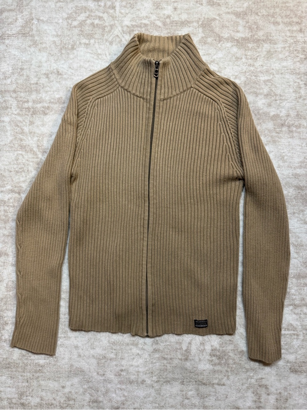 Pull & Bear Ribbed Zip Cardigan Sweater M Beige 100% Cotton Y2K Euro Style